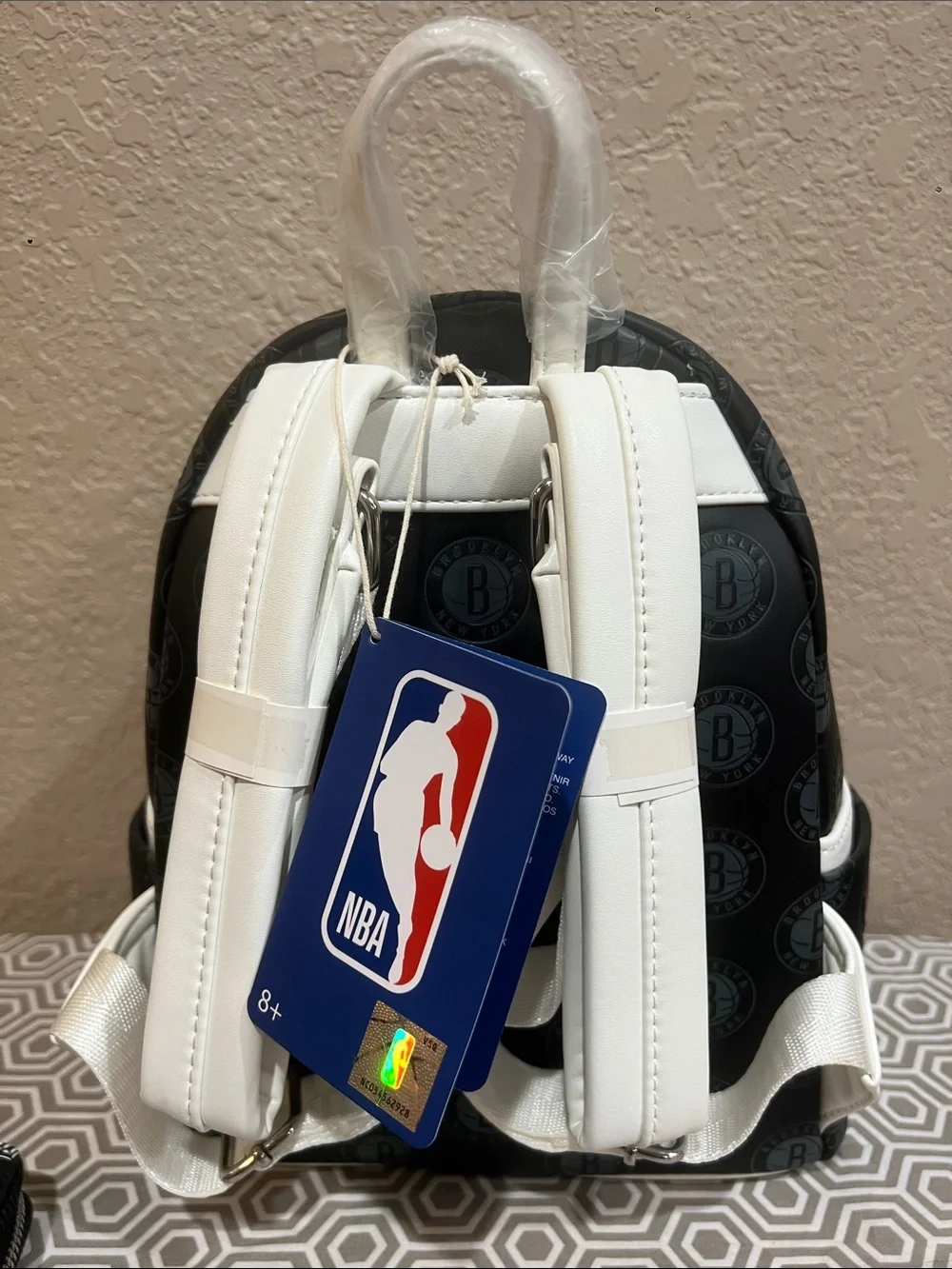 Loungefly Brooklyn Nets Black and White Mini Backpack and logo wallet